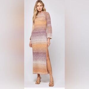 L Space Monroe Dress Temescal Canyon woman's long bell sleeve ombre brown NWT